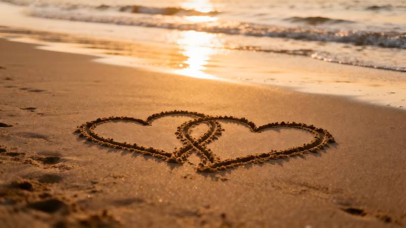 沙滩上的爱心图片
