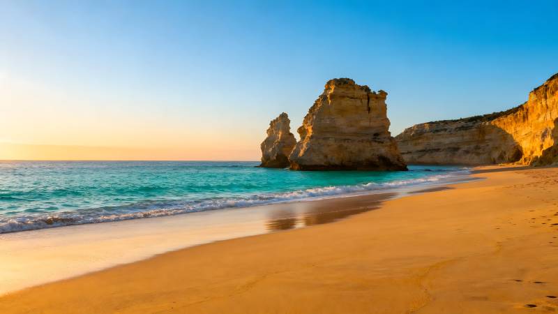 金色沙滩与海岩图片