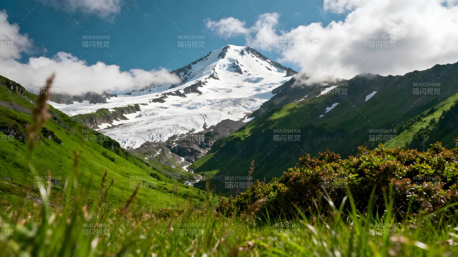 雪山绿谷美景图片
