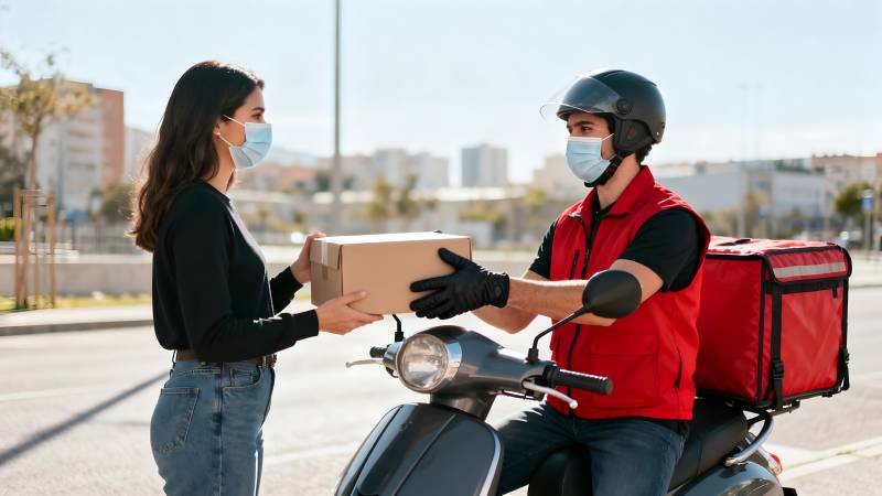 快递员送餐中图片
