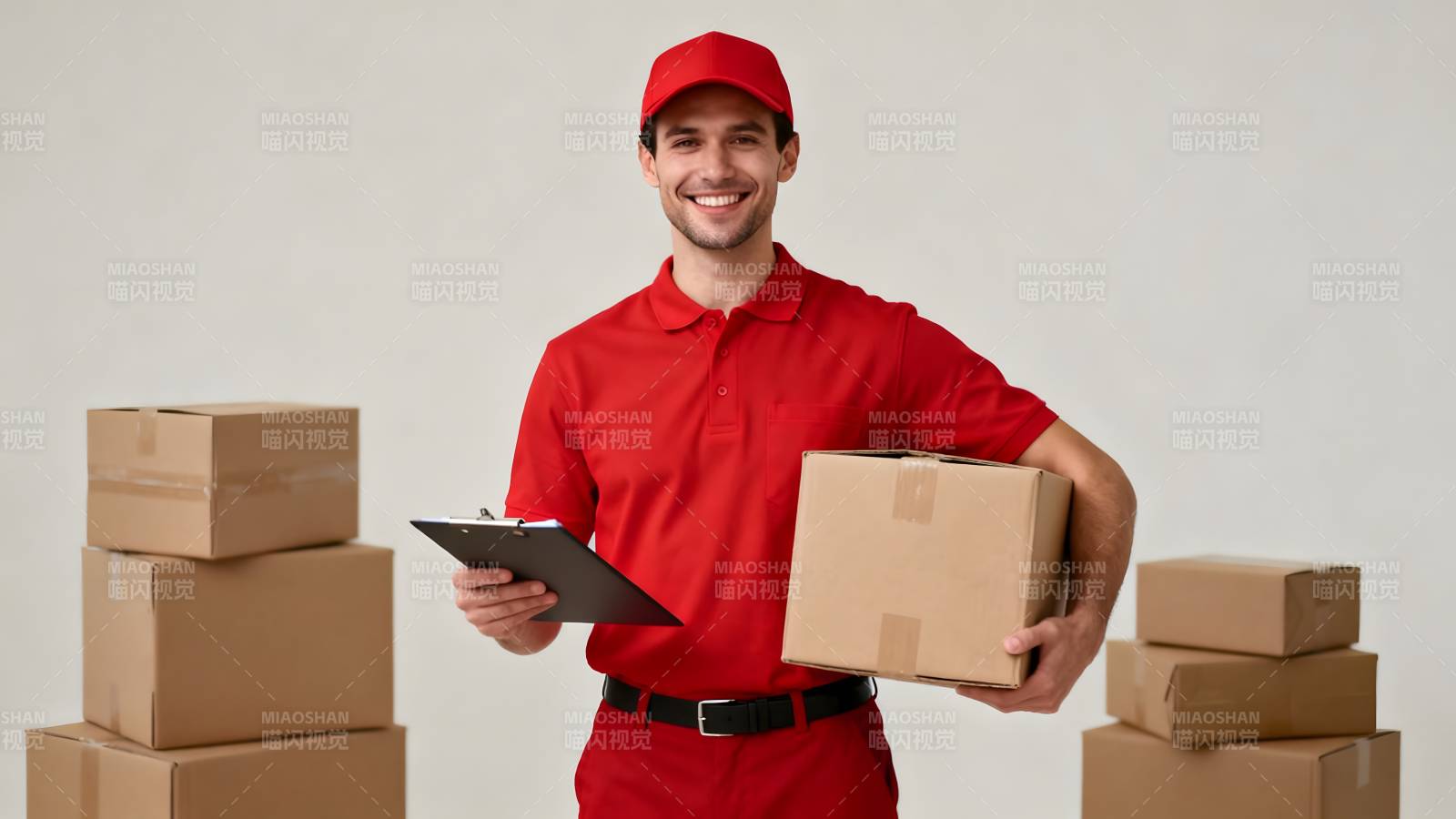 快递员微笑送包裹图片