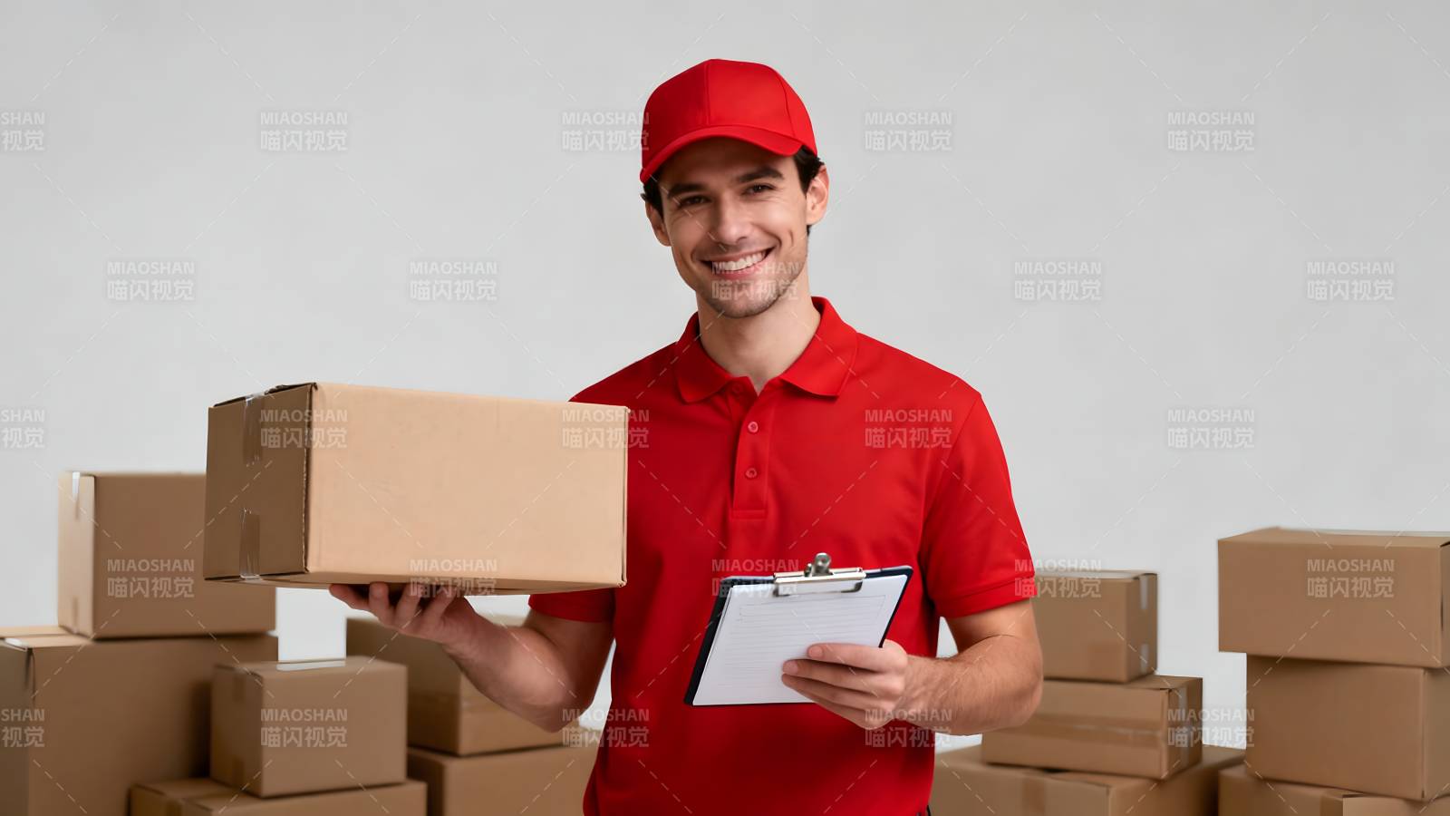 快递员微笑送包裹图片