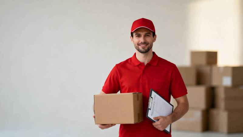 快递员送货微笑图片