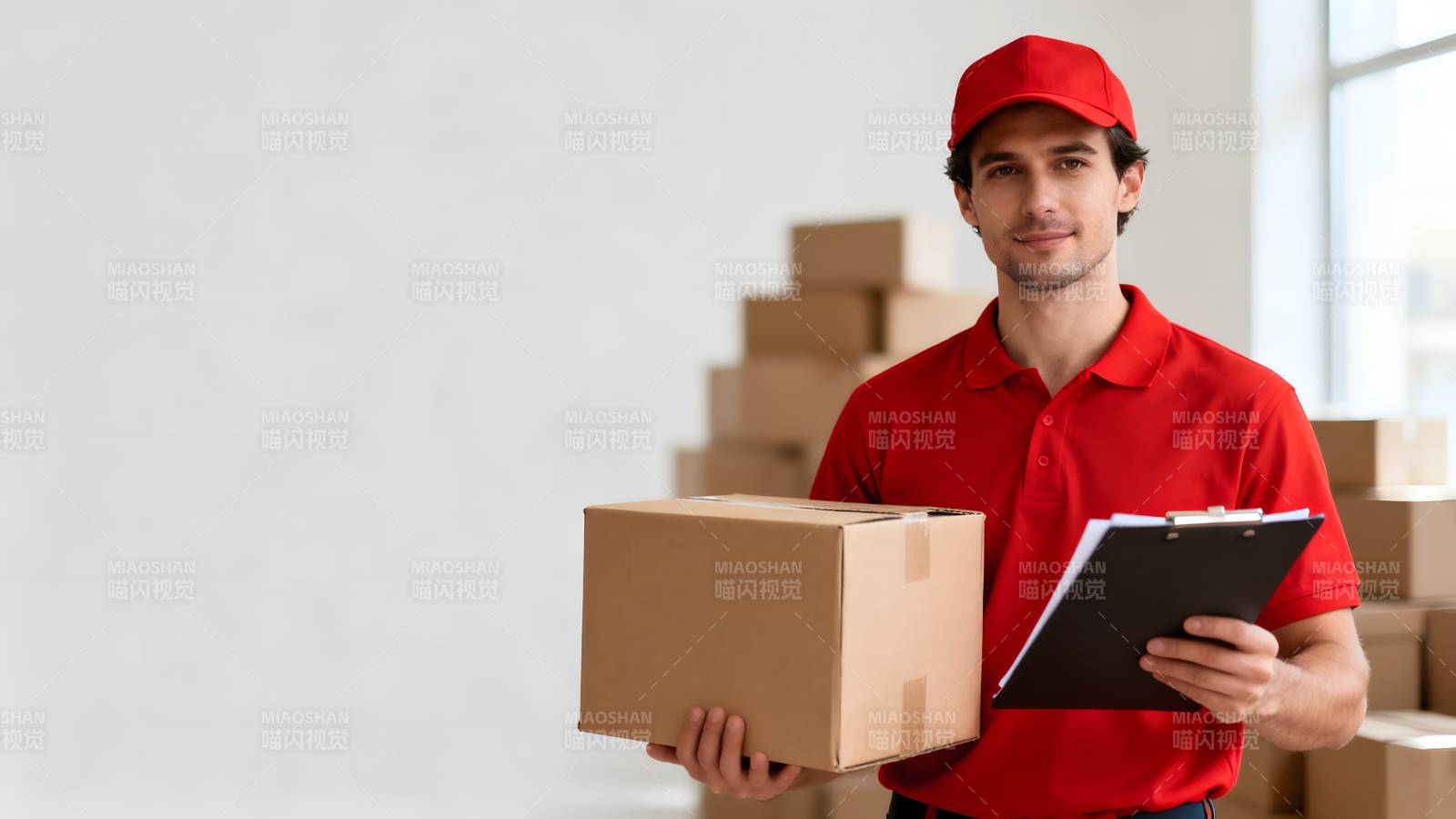 快递员送货上门图片