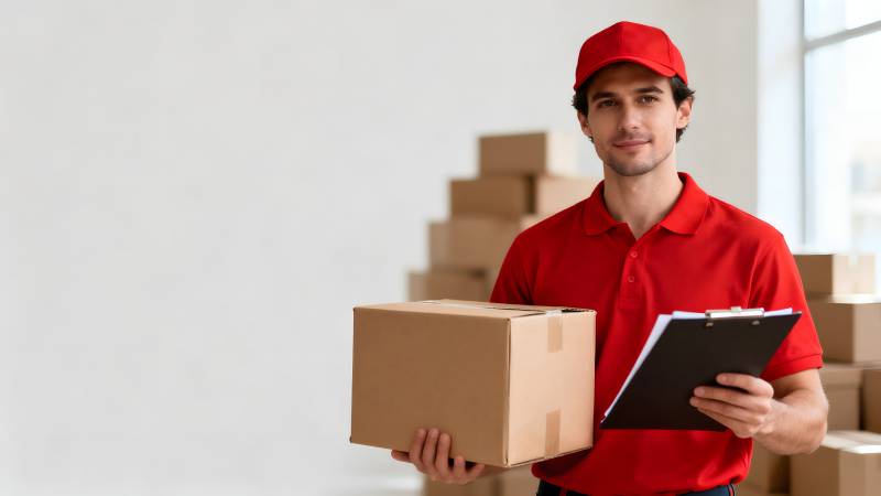 快递员送货上门图片