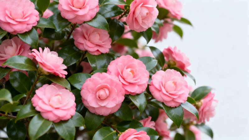 粉红山茶花绽放图片