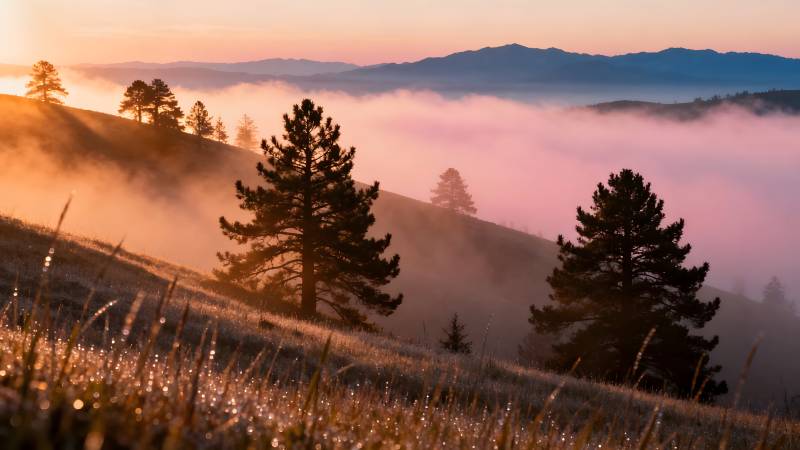 晨雾山林美景图片