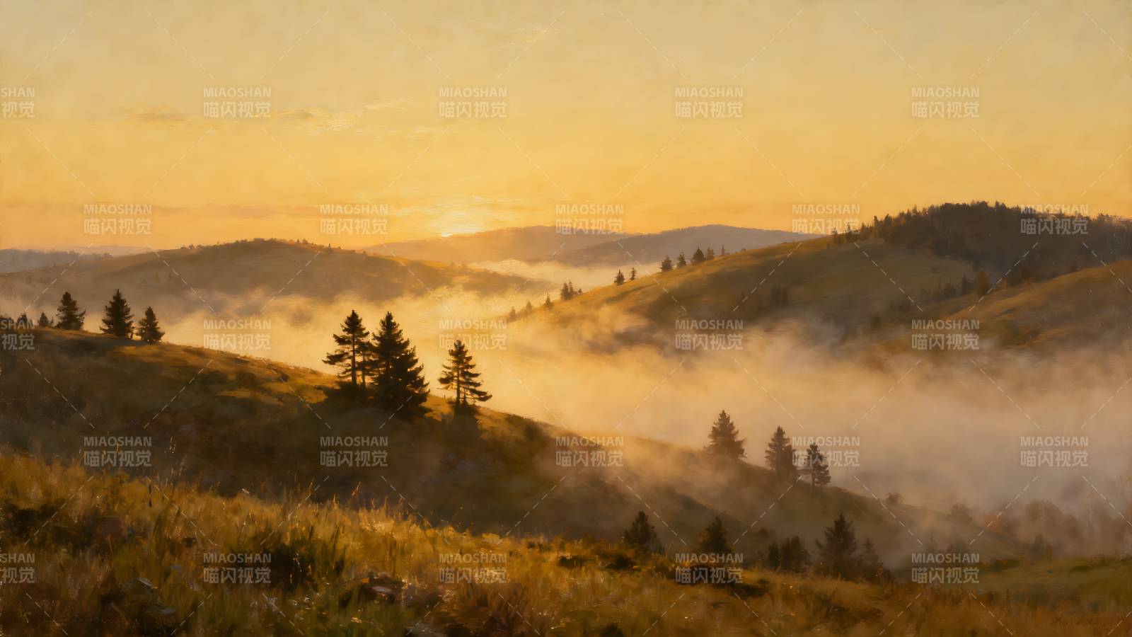 晨雾山野图片