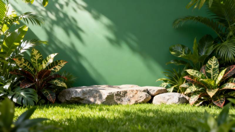 绿意盎然的庭院一角图片