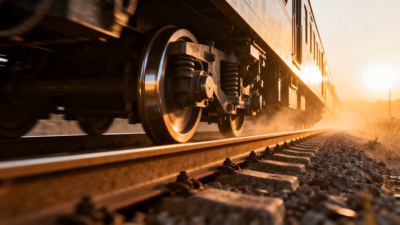 铁轨上的列车疾驰图片