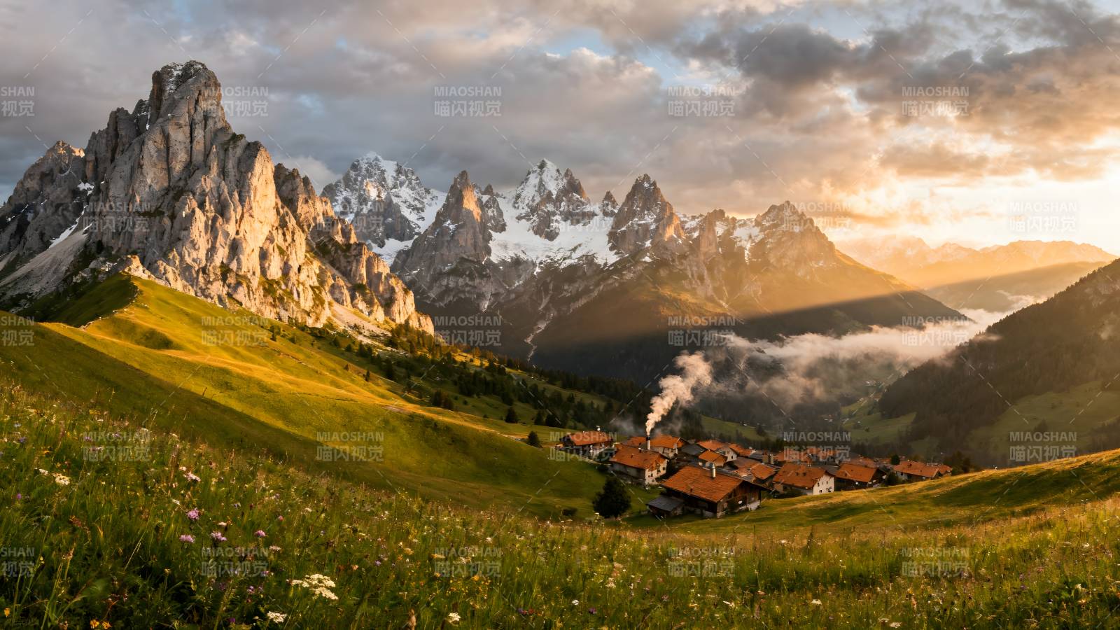 阿尔卑斯山间村落图片