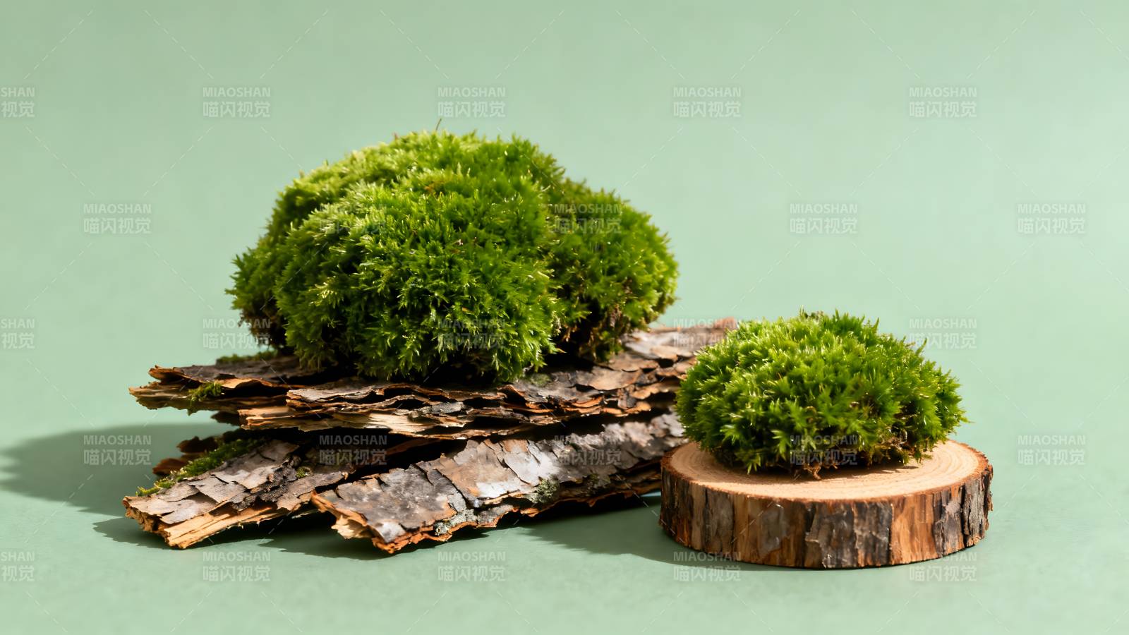 青苔木片静物图片