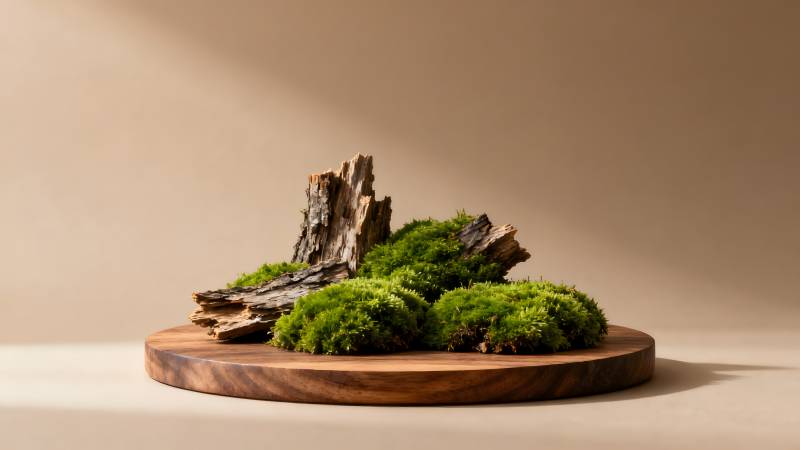 木石青苔静景图片