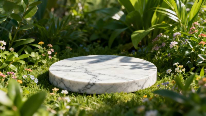 花园中的大理石圆盘图片