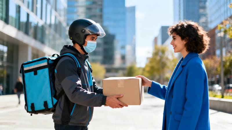 快递员递送包裹图片