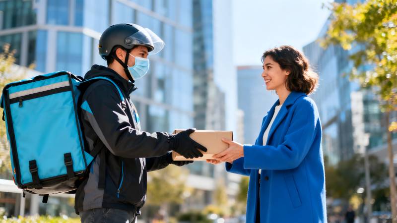 快递员递送包裹图片