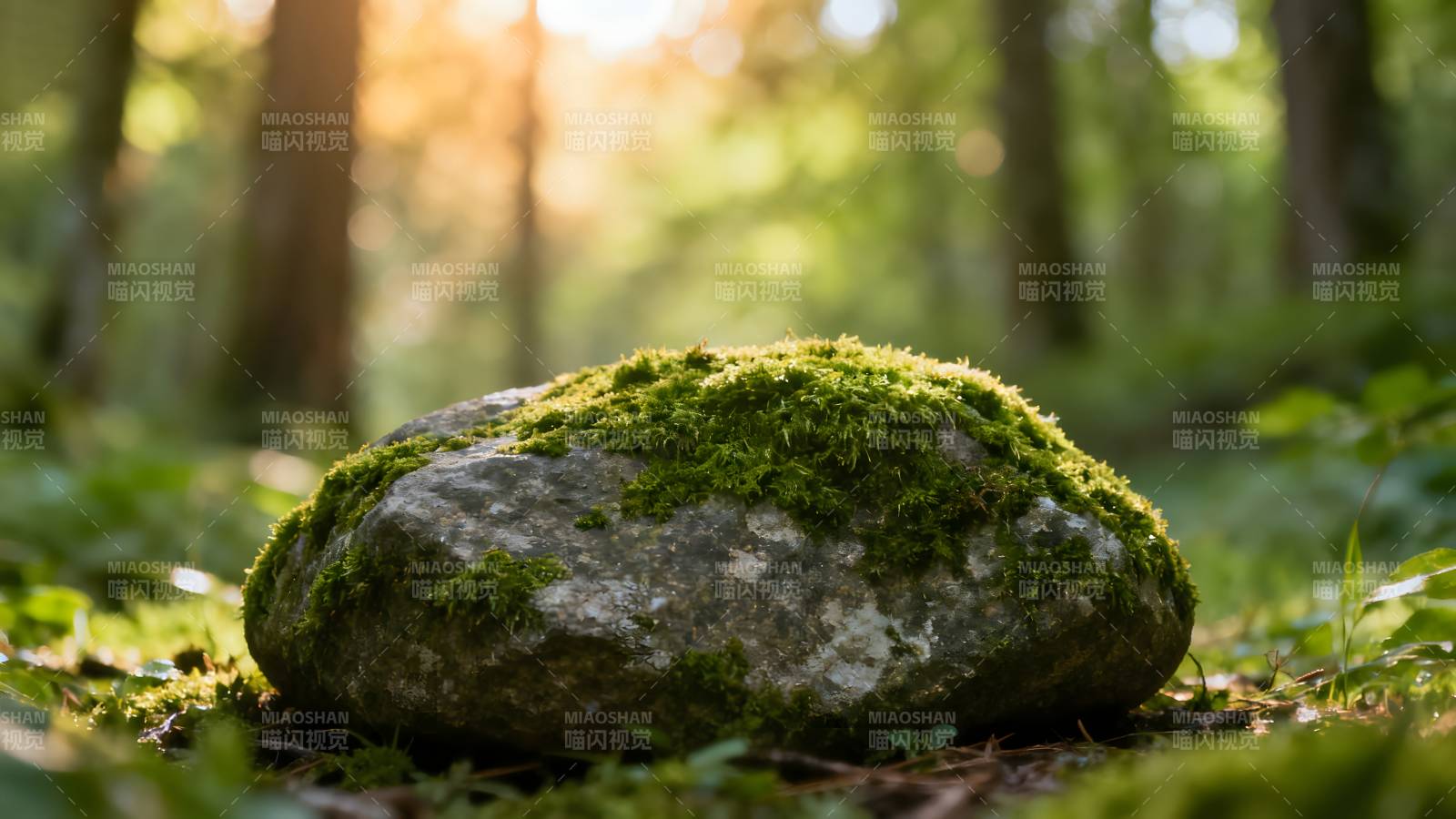 青苔覆石林间静图片