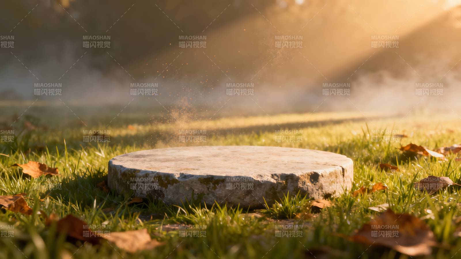 秋日石凳静谧景图片