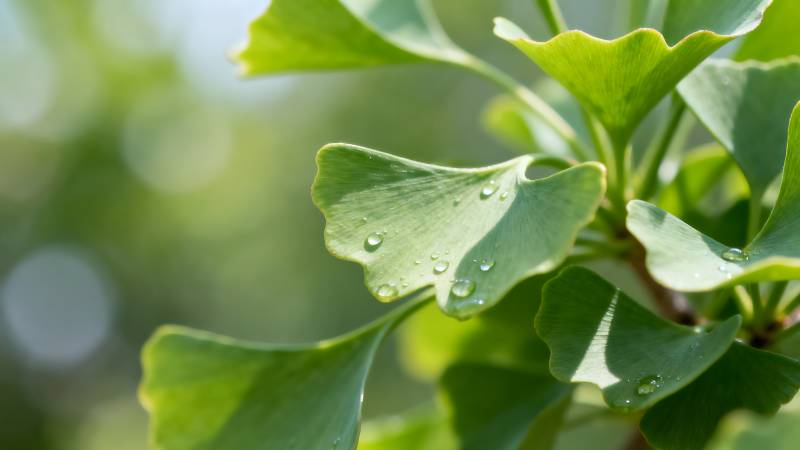 银杏叶上的露珠图片