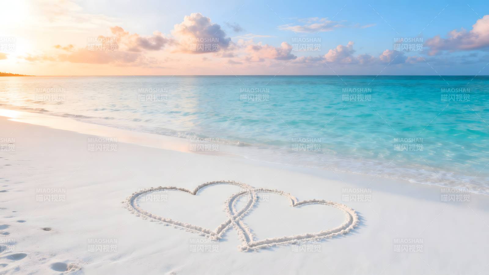 沙滩心形印记图片