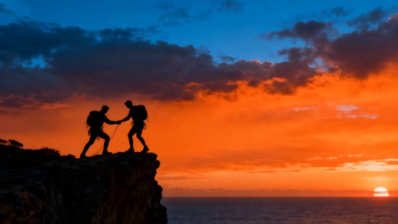 携手登顶 共赏日落图片