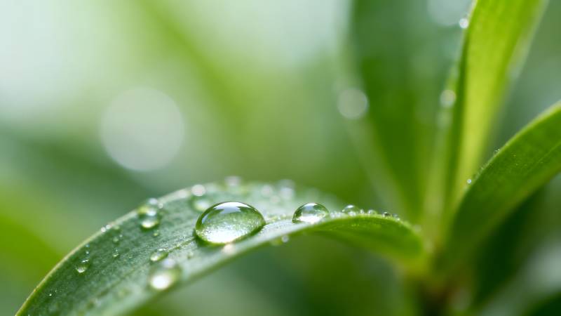 露珠点缀绿叶图片