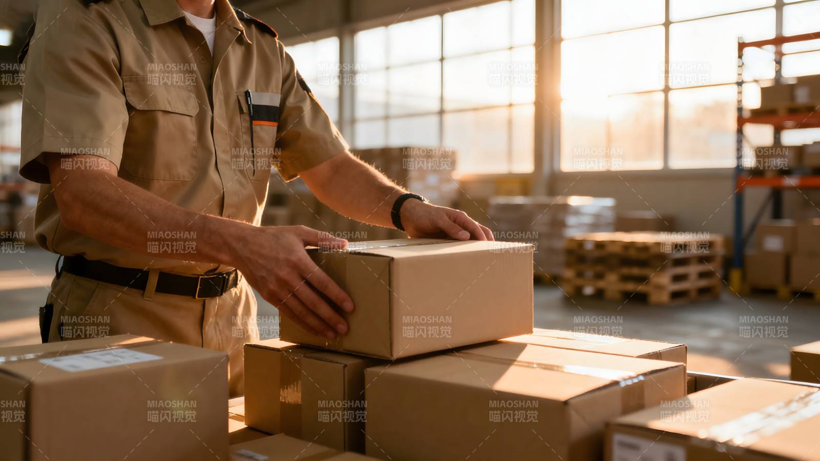 仓库工人整理包裹图片