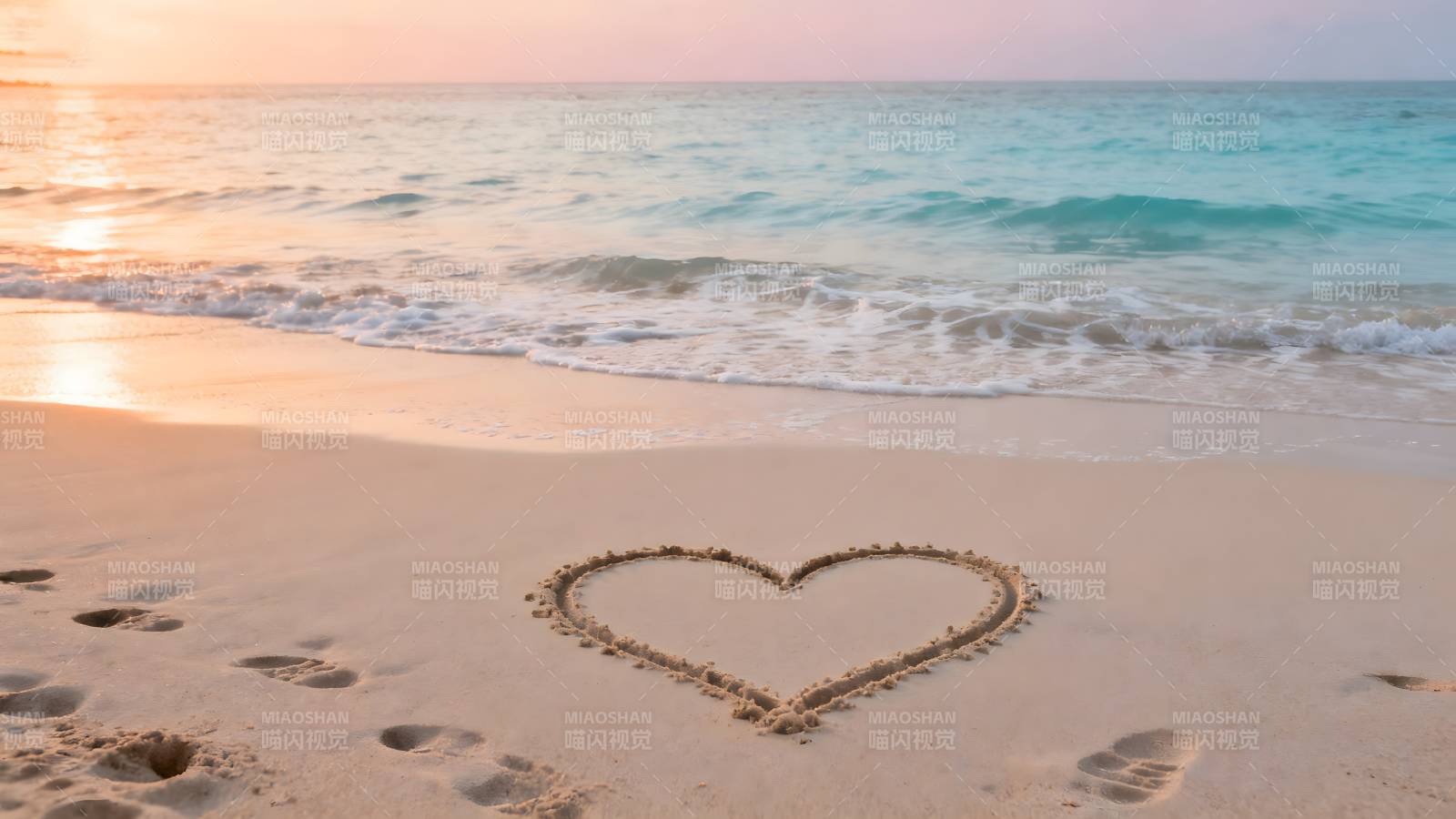 沙滩心形印记图片