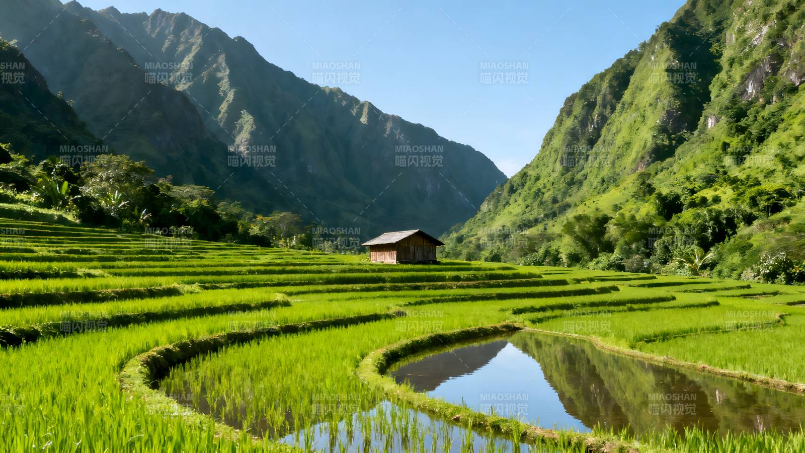 梯田山水画图片