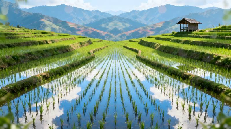 梯田映山景图片