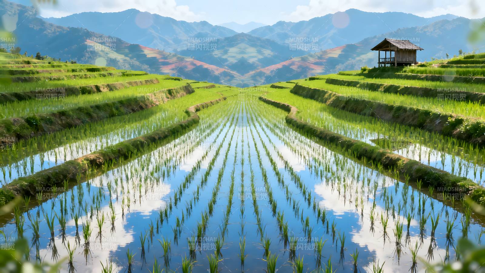 梯田映山景图片