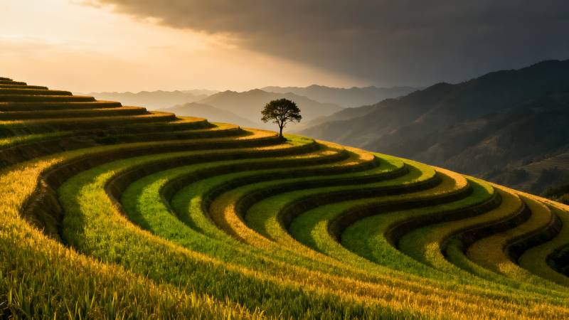 梯田晨光图片