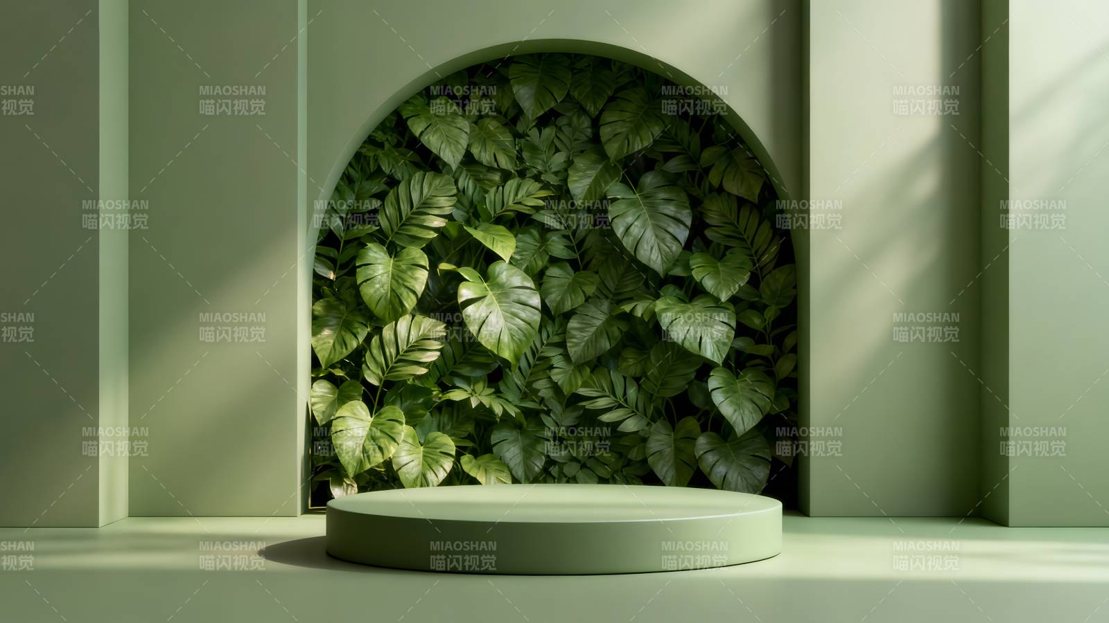 绿意盎然的展示台图片