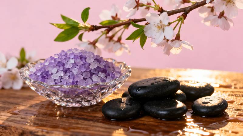 樱花与紫盐静谧之美图片