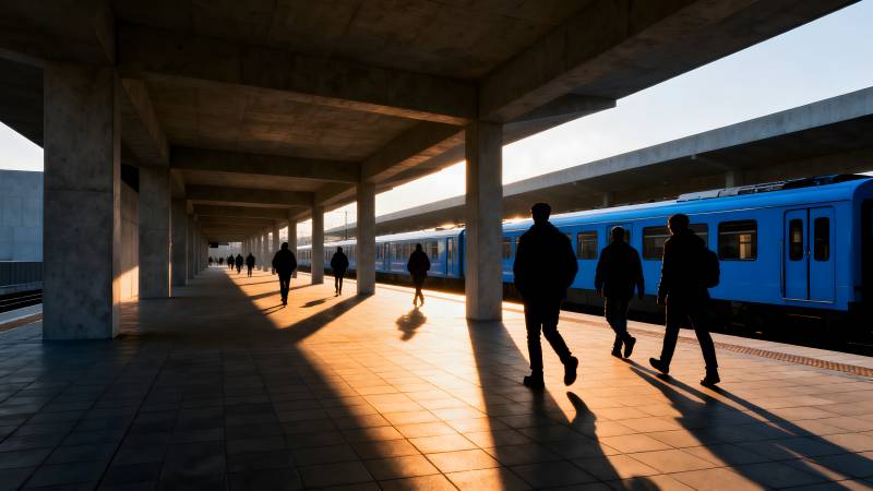 站台光影行人匆匆图片
