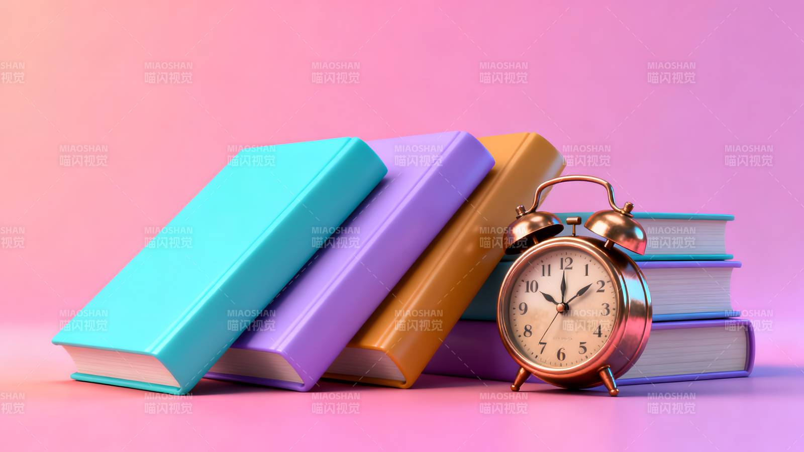 书本与闹钟静物图片