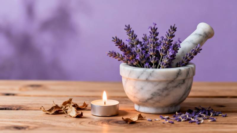 薰衣草与香氛烛光图片