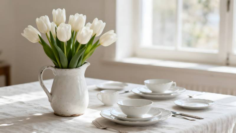 白花茶具静谧时光图片