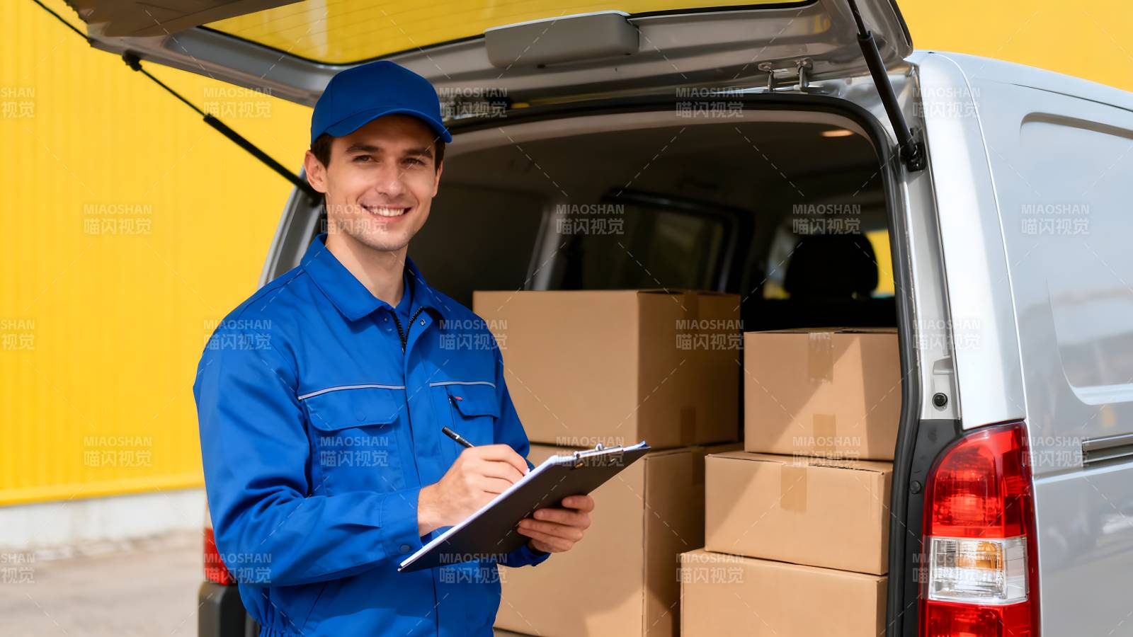 快递员微笑签单图片