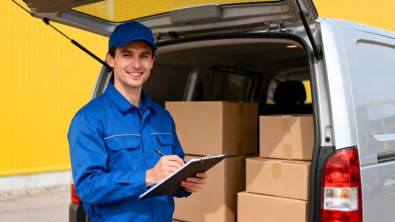 快递员微笑签单图片