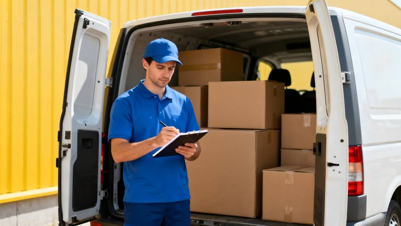 快递员核对包裹图片