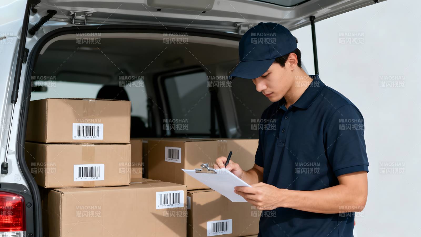 快递员核对包裹图片