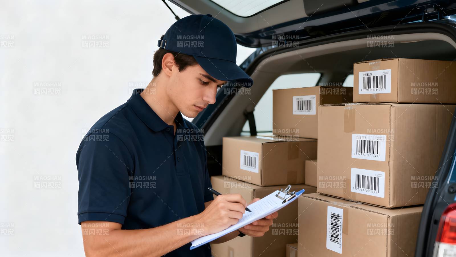 快递员核对包裹图片