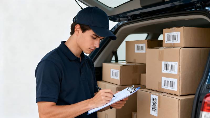 快递员核对包裹图片