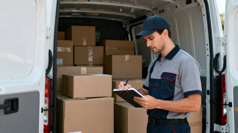 快递员核对包裹图片