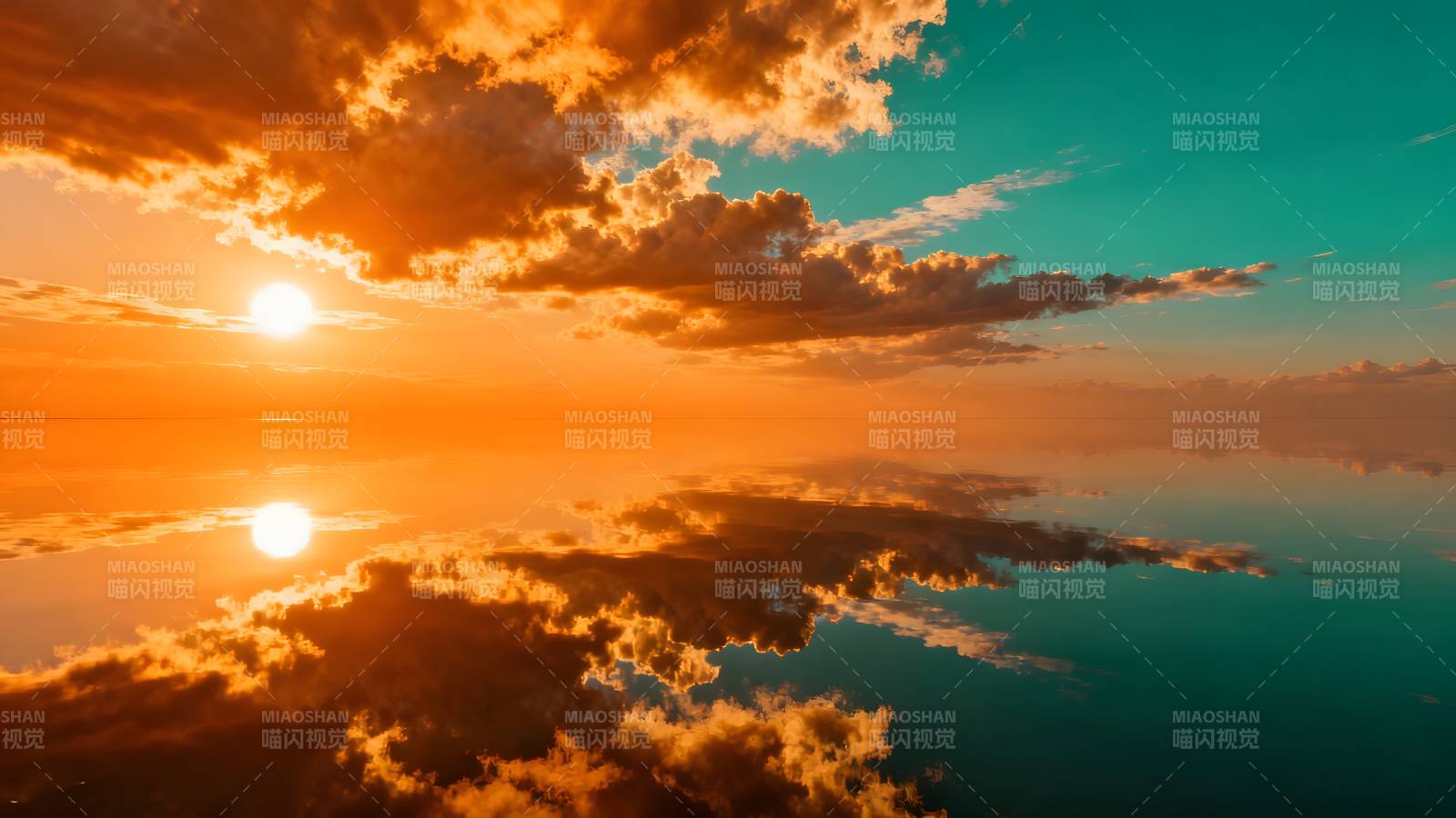 夕阳映湖 云影共长天图片