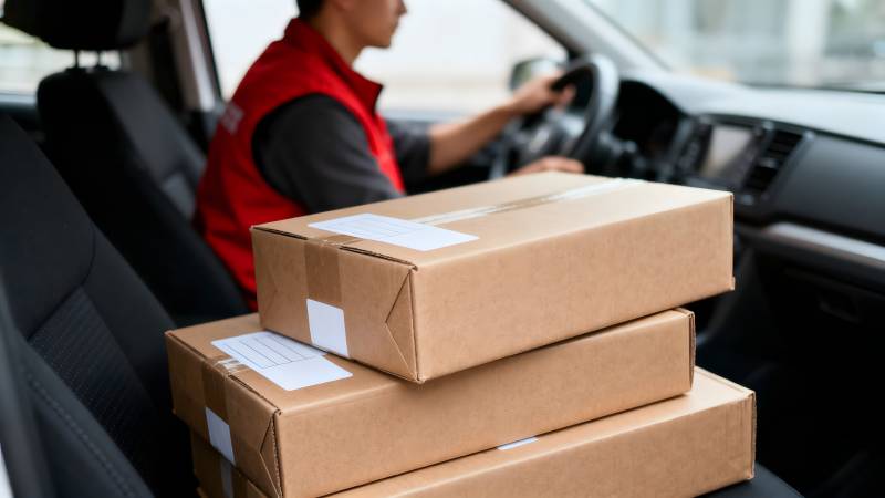 快递员车内送包裹图片
