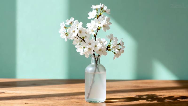 白花静置玻璃瓶图片