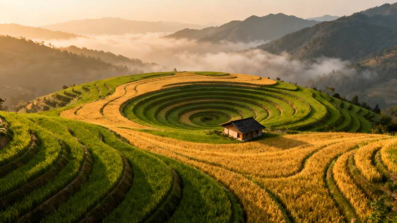 梯田晨曦图片