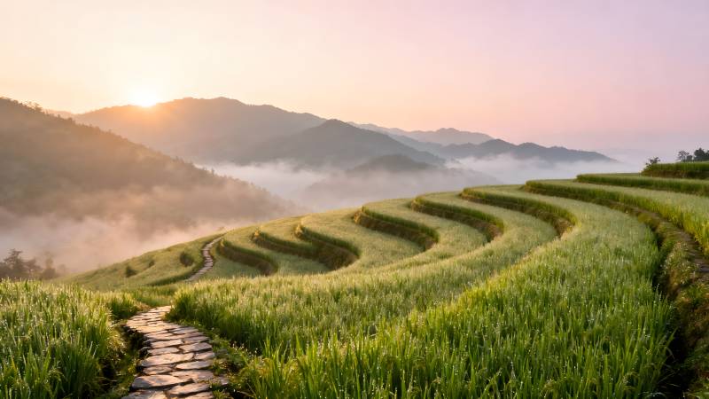 梯田晨曦图片